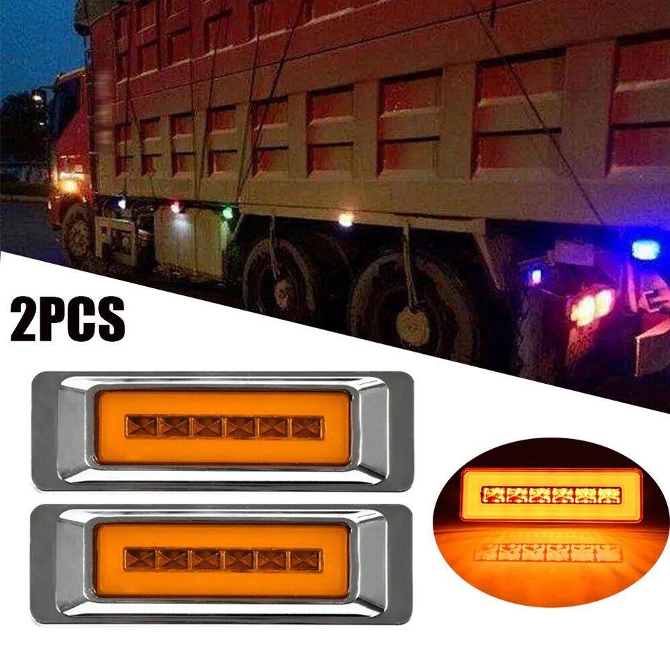 Rectangle Signal Light Pair Rectangle Marker Lights Amber LED Truck Trailer Side Turn Signal ...