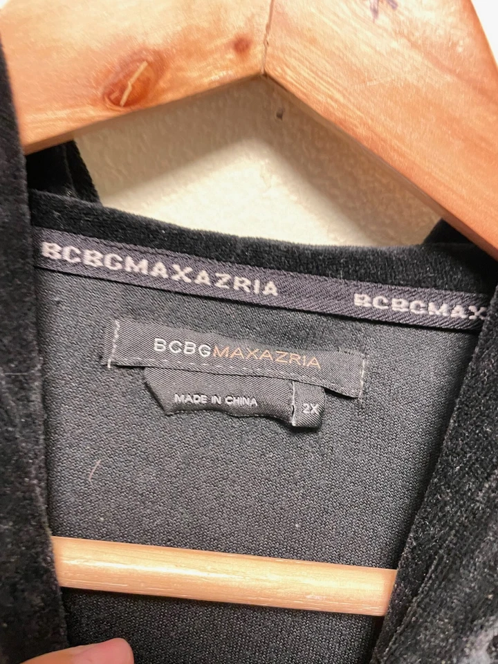 Chaqueta deportiva BCBGMAXAZRIA para mujer 2X terciopelo negro estrás con capucha grunge Y2K Foto 3 de 4