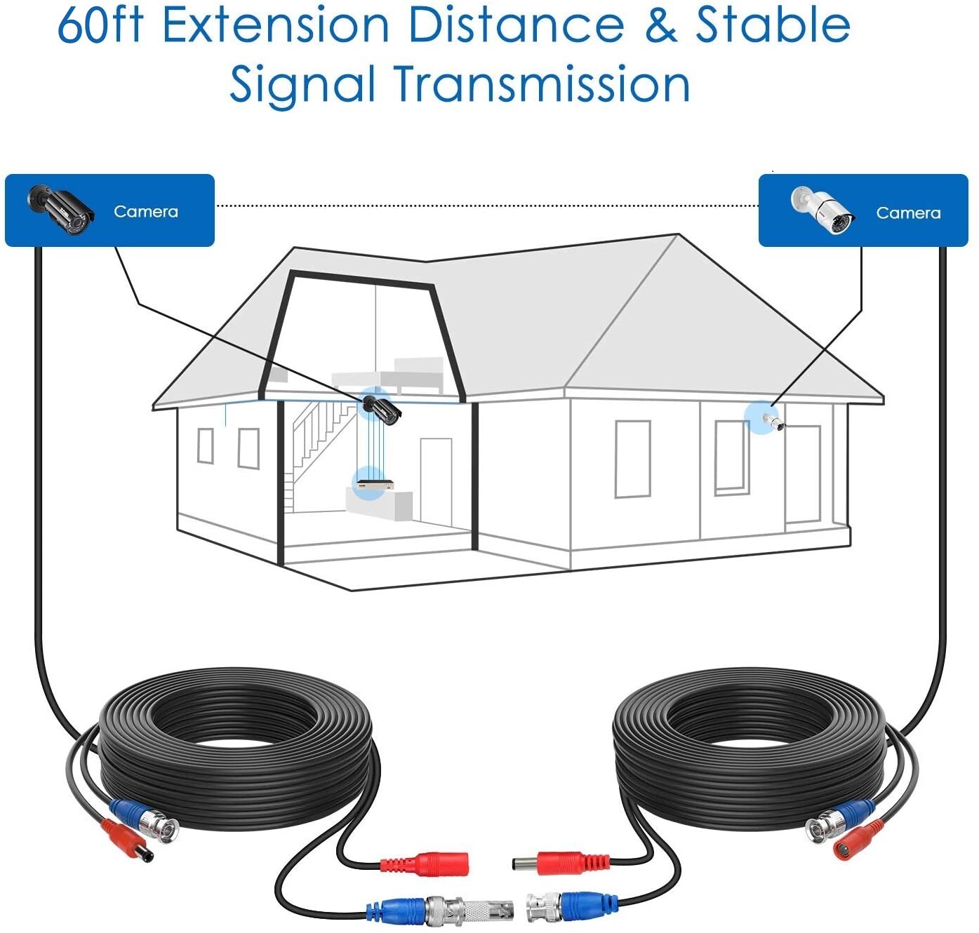 ZOSI CCTV Security Camera Extension Cable 18m BNC DC Power Lead DVR