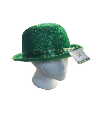 St Patrick's Day Shamrock Bowler Glittered Shamrock Pattern Hat-Adult Size