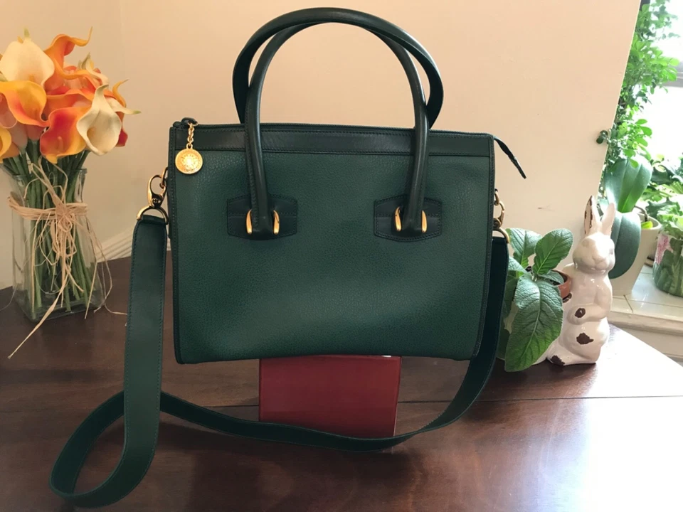 Autêntica bolsa tote de mão GUCCI cor verde esmeralda couro usada muito boa+