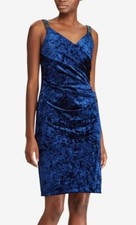 Ralph Lauren 253717 Womens Velvet Spaghetti Strap Sheath Dress Blue Size 6