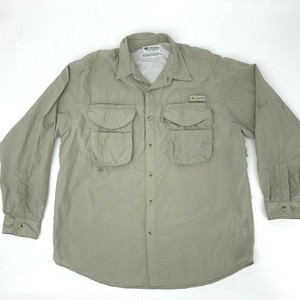 Columbia Pfg Shirt Mens Size L Beige Long Sleeve Vented Button Up Sport Fishing Ebay