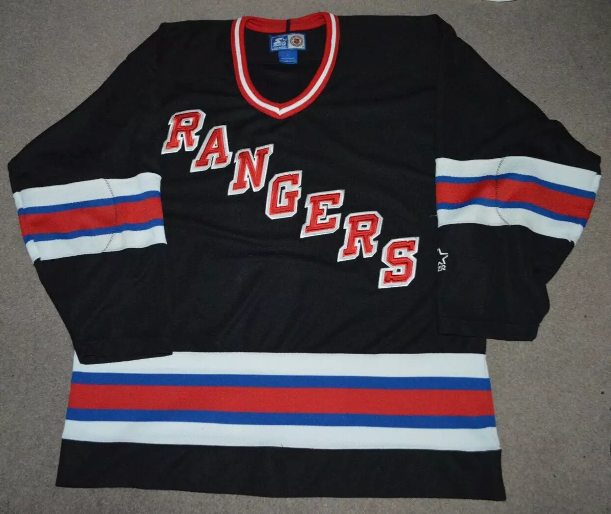 Vtg New York Rangers Starter Black Fashion Hockey Jersey Large