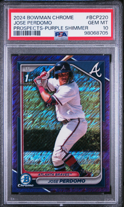 2024 BOWMAN CHROME PROSPECTS PURPLE SHIMMER #BCP220 JOSE PERDOMO /250 PSA 10