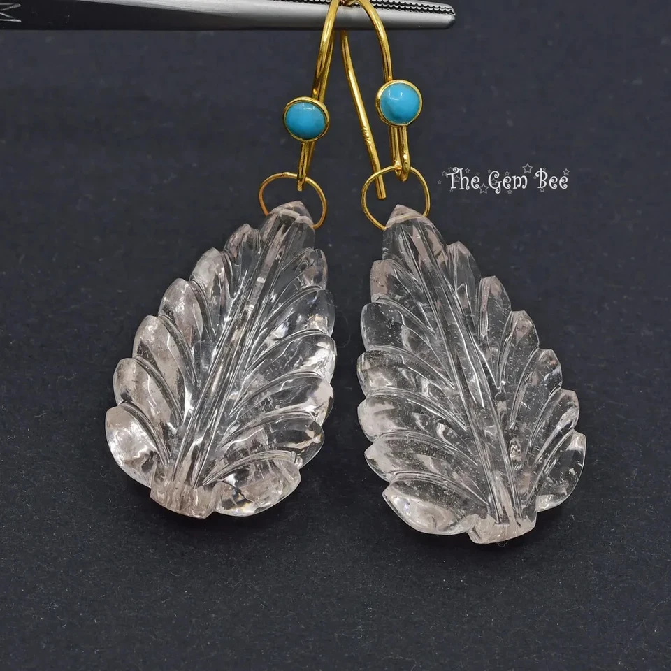 75,6 quilates rosa berilo morganita tallada floral hoja abalorio turquesa 18 k sólido Foto 3 de 4