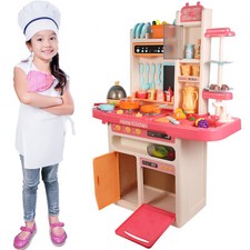 Interactive Kids Kitchen PlaySet with Steam, Light, Music 65 Pcs Accessories