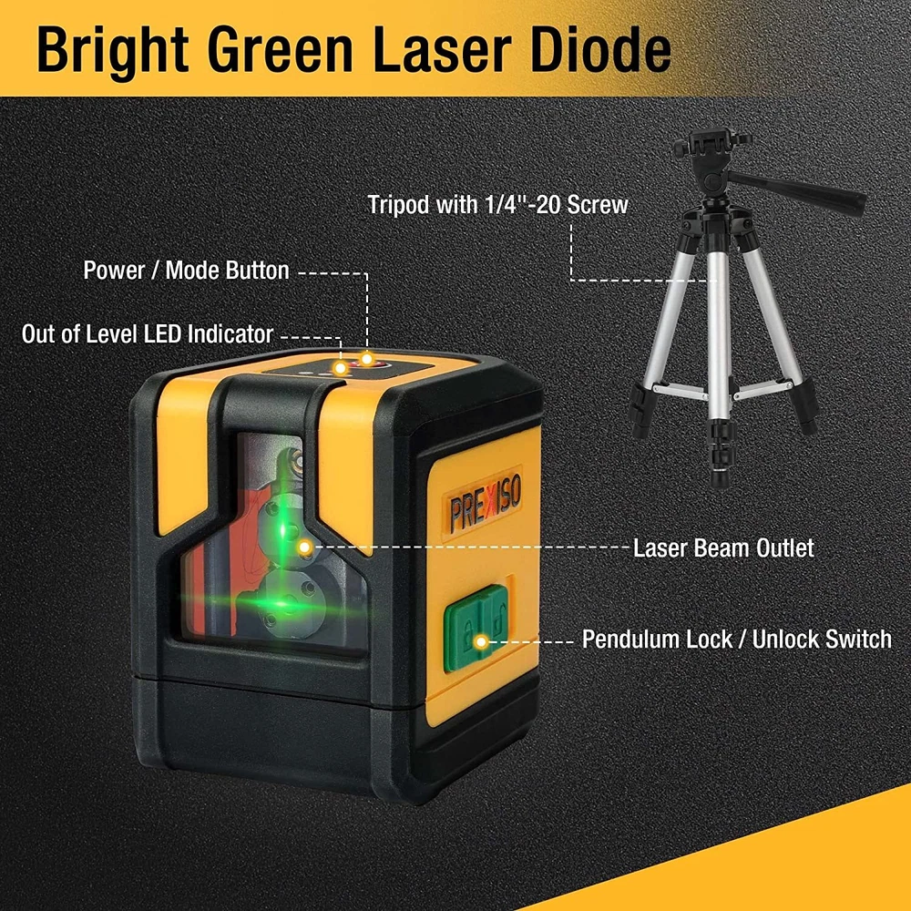 PREXISO 100Ft Self-Leveling Laser Level with Dual Cross Lines and Tripod