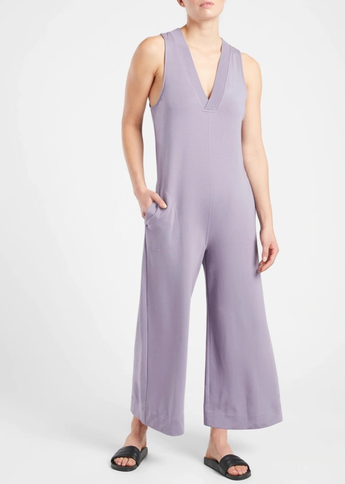 ATHLETA TEMPEST VIOLET WIDE LEG PANTS SERENITY ROMPER JUMPSUIT TALL Sz MT