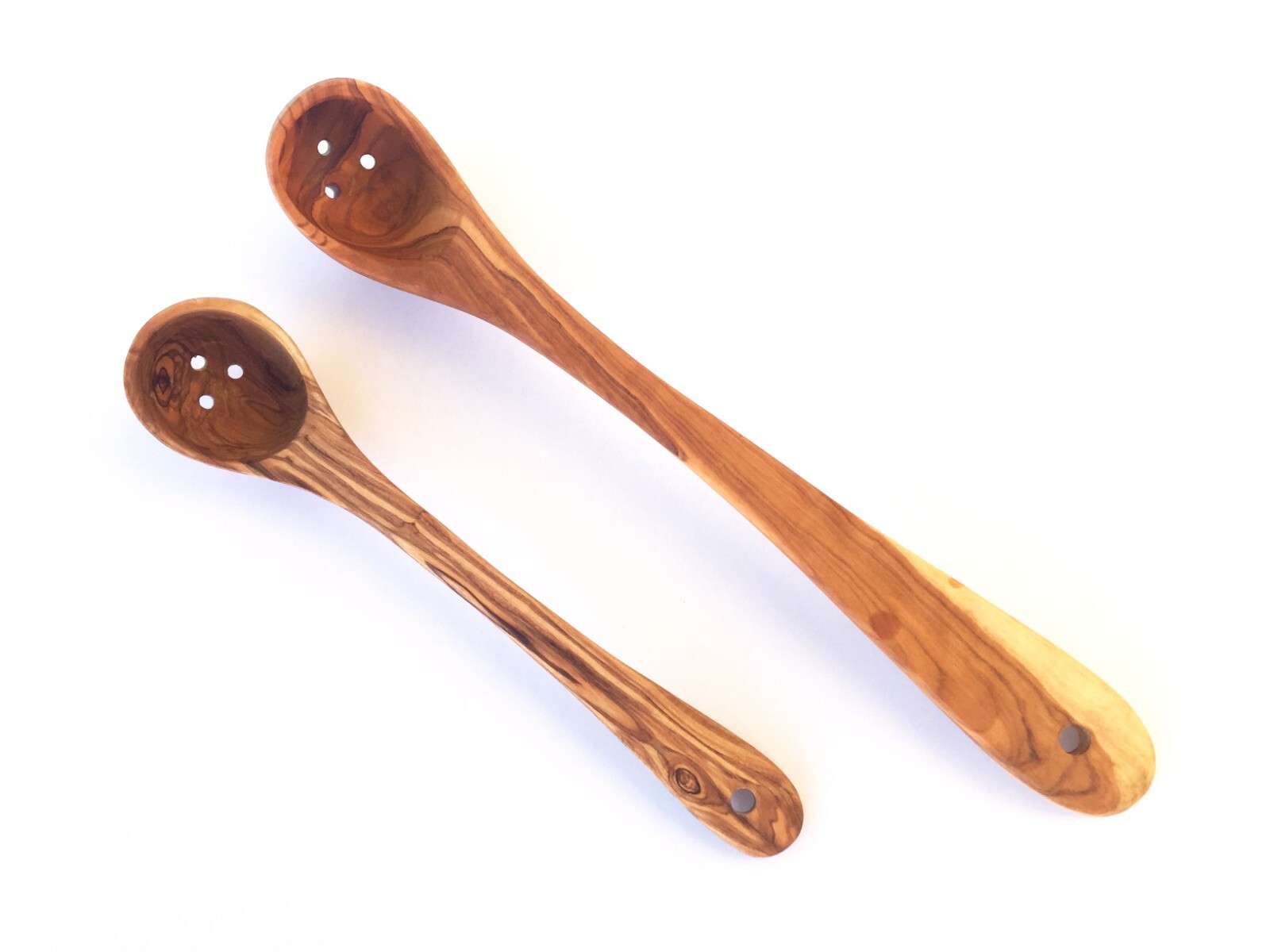 Kelle mit Löchern, Länge wählbar, Schöpflöffel, aus Olivenholz in Handarbeit