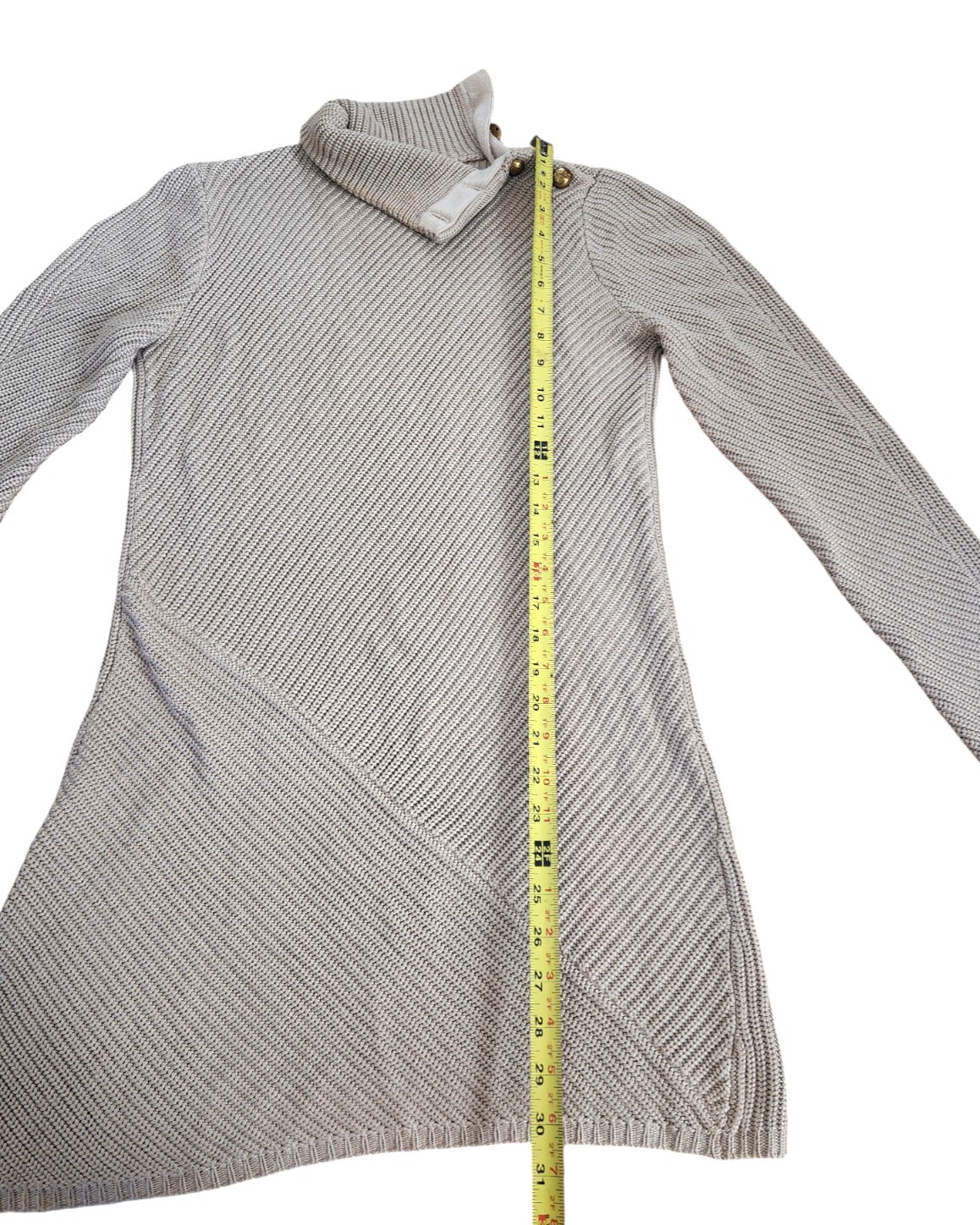 Tory Burch Brodie Tunic Mini Dress Sweater Turtleneck Beige Knit Gold Buttons S thumbnail 11