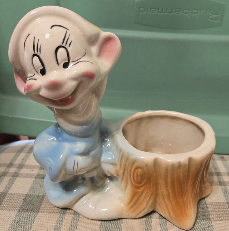 Walt Disney Dopey Leeds Planter Vintage 40s, Seven Dwarfs Ceramic Great Color