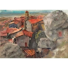 ORIGINAL Painting Impressionism Cityscape Monsanto II 10.2"x14.1 Piter Ilitzky