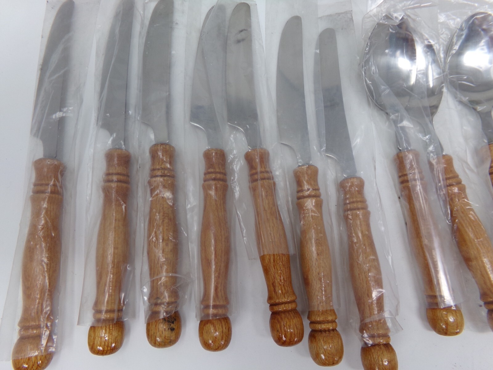 New 33 pc Partial Set-Stainless Steel Flatware-Wood Handles-Old Homestead