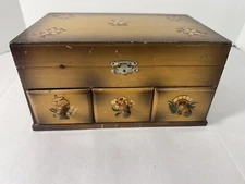 Wooden Sewing Box Notions Organizer Mini  Drawer Cabinet Vintage Pin Cushion
