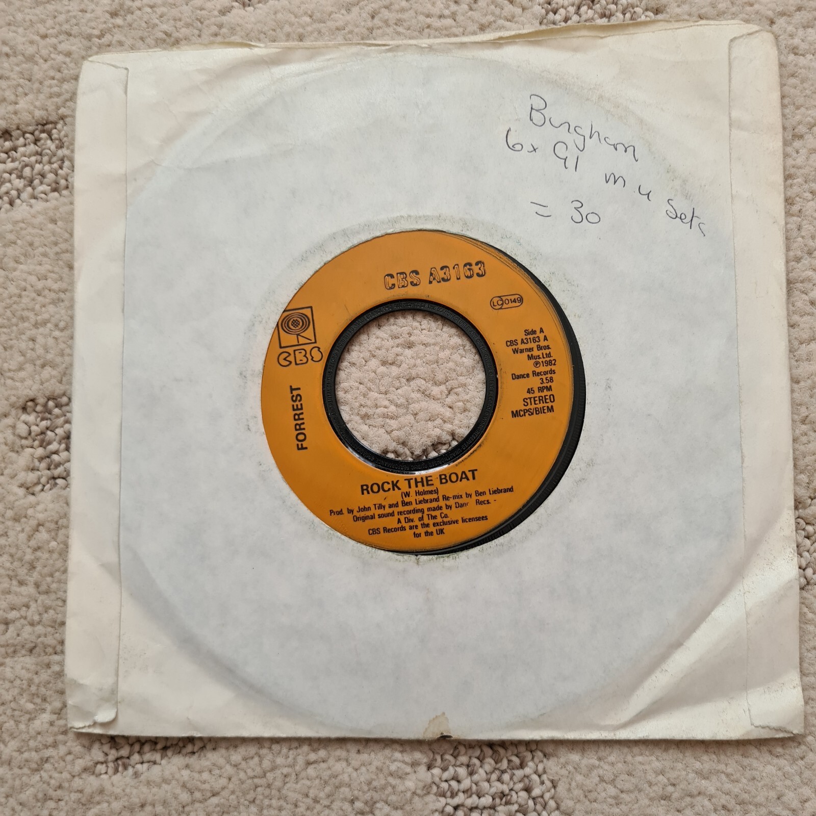 Forrest Rock The Boat 45rpm Vinyl Record