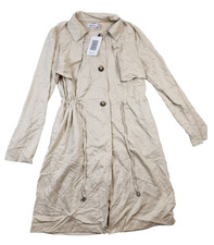 Justfab Women Beige Long Sleeve Viscose Collared Button Up Jacket Coat Size S