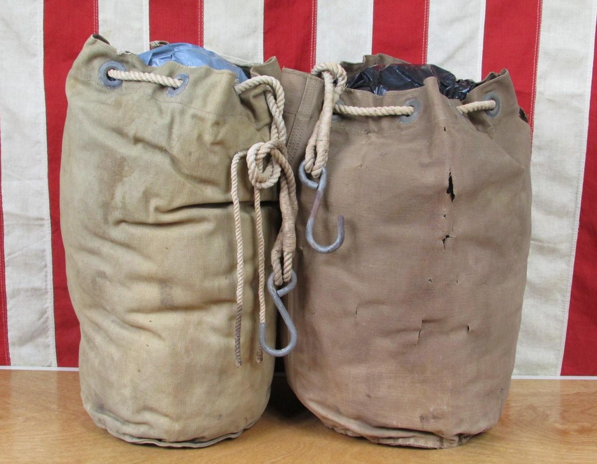 Vintage Antique Military Canvas Duffel Bag Pair Small WWII