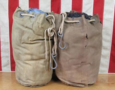 Vintage Antique Military Canvas Duffel Bag Pair Small WWII/Pre-War