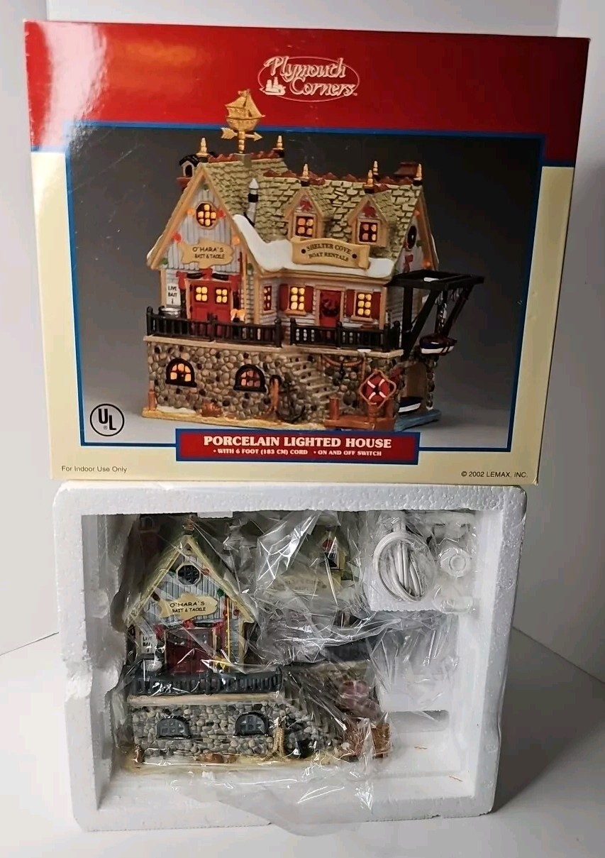 NEW Lemax Plymouth Corners Shelter Cove Boat Rentals O'Hara's Bait