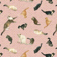 Feline Drive Fabric SOPHISTI-CATS Cats Playing with Yarn Sold by the Yard