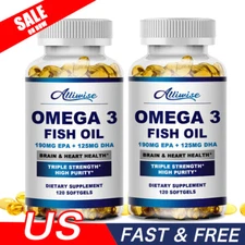 2*120 Omega 3 Fish Oil Capsules 3x Strength 1000mg EPA&DHA,Brain&Heart Health