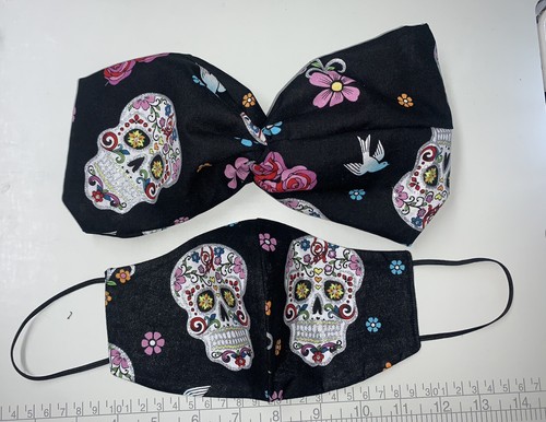 Sugar Skull Face Mask Headband With Glitter Day Of The Dead Día De Los Muertos - Picture 3 of 5