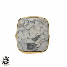 Size 8.5 - Size 10 Adjustable White Turquoise 24K Gold Plated Ring GPR643