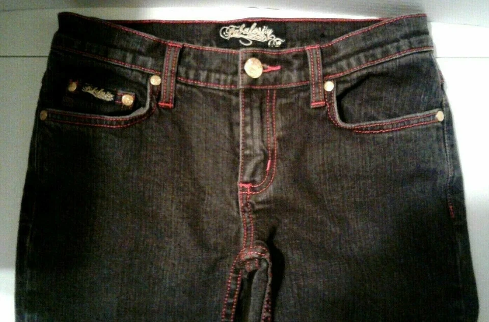 Pantalones de mezclilla elásticos Fabulosity para mujer talla 3 28 x 31 tiro bajo ajustados bordados Foto 4 de 4