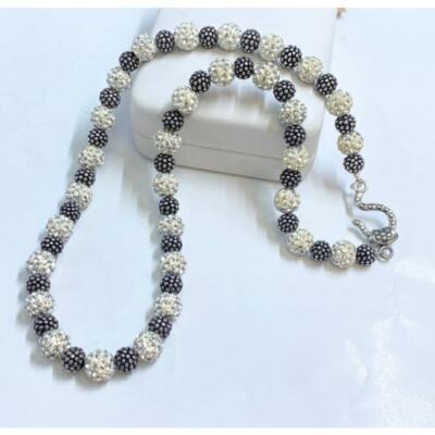 Sterling Aya Jordan Crystal Ball Textured Bead Hook Clasp Necklace 8mm 17'' 