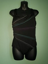ROBBY LEN BLACK MULTICOLOR GRAY BLUE STRIPE 1 PIECE BATHING SUIT SWIMSUIT 12