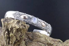 Handcrafted 925 Sterling Silver Bracelet with Moonstone and Gold Accents
