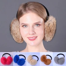 Real Rabbit Fur Fluffy Ear Muffs Unisex Winter Warmer Earmuff   Genuine