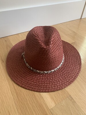 Frye and Co. Tall Crown Fedora Women S/M Redwood Woven Paper Straw Braided Band Freya Women main image 4