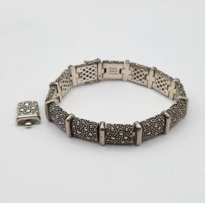 Michael Dawkins 925 Sterling Silver Starry Night Granulated Circle Link Bracelet