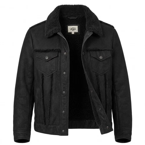 UGG Clint Men's Black Suede Lambskin Leather Shearling Trucker Jacket Coat M - product listing photo