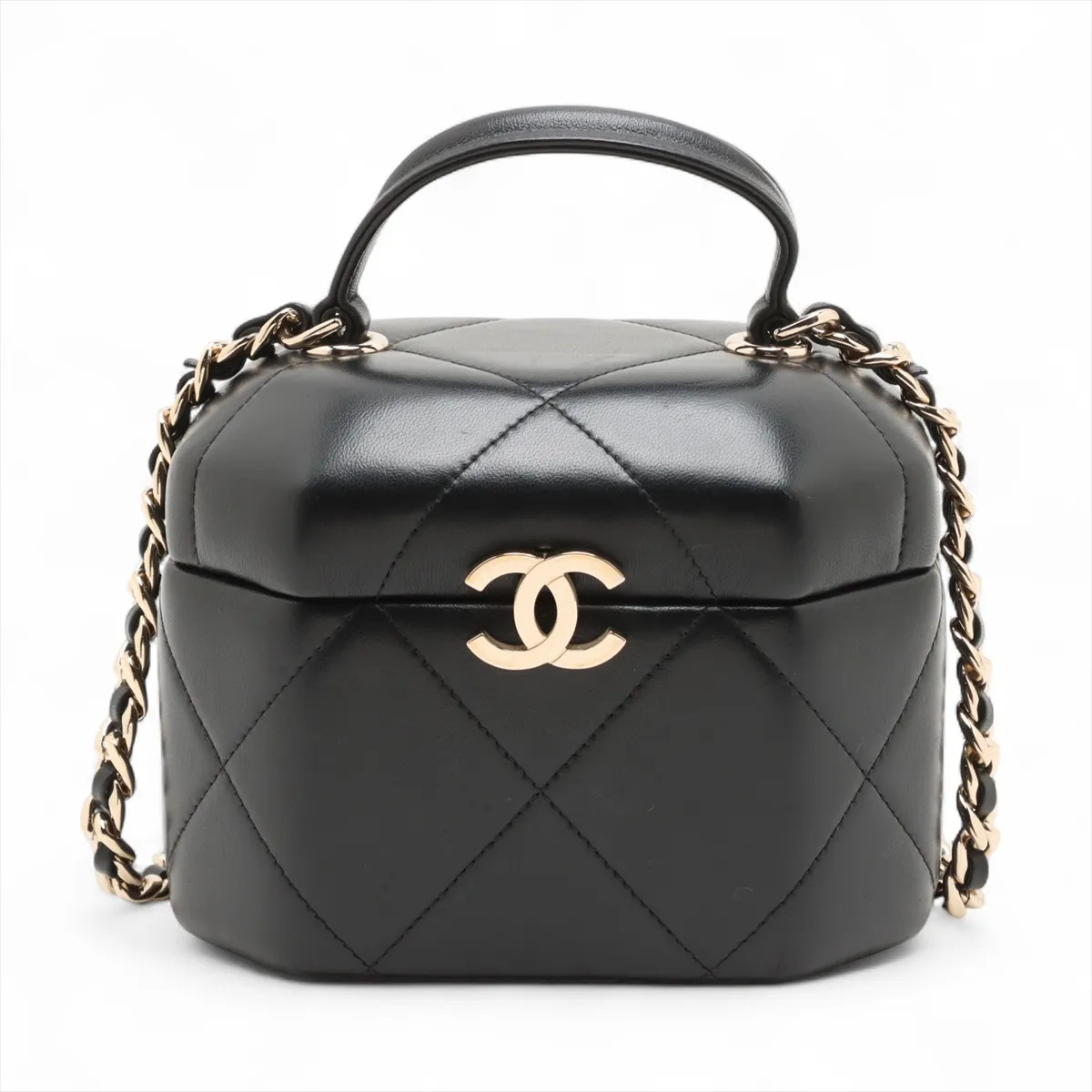 Chanel Matelasse Lambskin 2 Way Handbag Vanity Black Gold Metal Fittings random