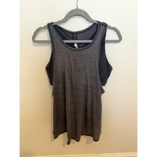 2-in-1 Athletic Tank Top with Built-in Sports Bra Heather Grey Open Back Womens