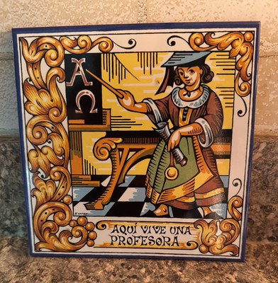Decorative Ceramic Art Tile 6x6 Square Glossy Multicolor Teacher ''AQUI VIVE''