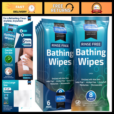 Extra Large Body Wipes for Adults | Rinse-Free Bathing Cloths, 48 Count, 8''x8