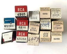 Lot of 14 Vtg electron tubes, RCA, Delco, Realistic Lifetime Gold Clad NOS