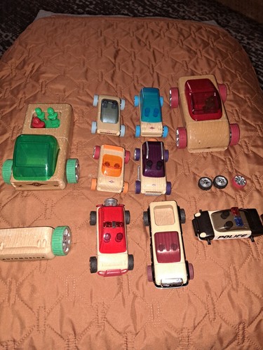 Automoblox by Calello Lot of Wooden Cars and Parts Police Car Fire Truck More