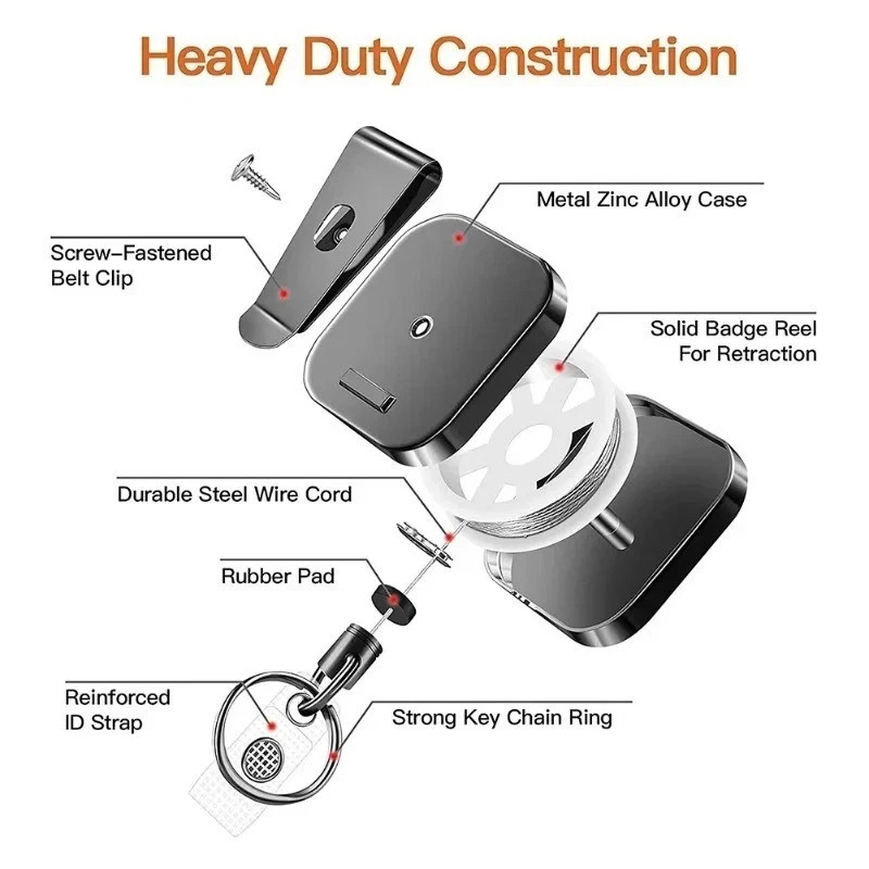 Utility Key Ring Retractable Key Chain Belt Clip Badge Reel Anti-Loss Easy Pull Key ...
