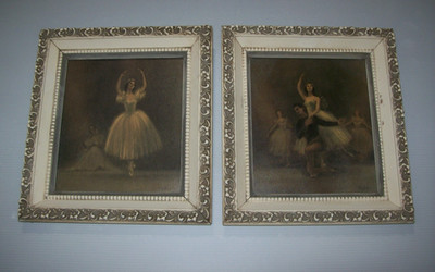 2x Vintage Sophie Ballerina Prints in Ornate Frame 10x11'' Wall Art Ballet Décor