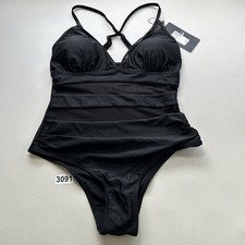 FASHION Black Mesh Panel One Piece Swimsuit Spaghetti Strap Size S