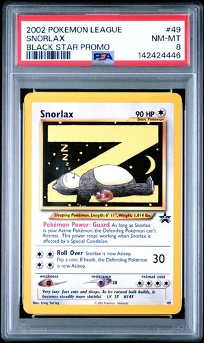 PSA 8 2002 POKEMON LEAGUE PROMO BLACK STAR CARD 49 SNORLAX - MINT