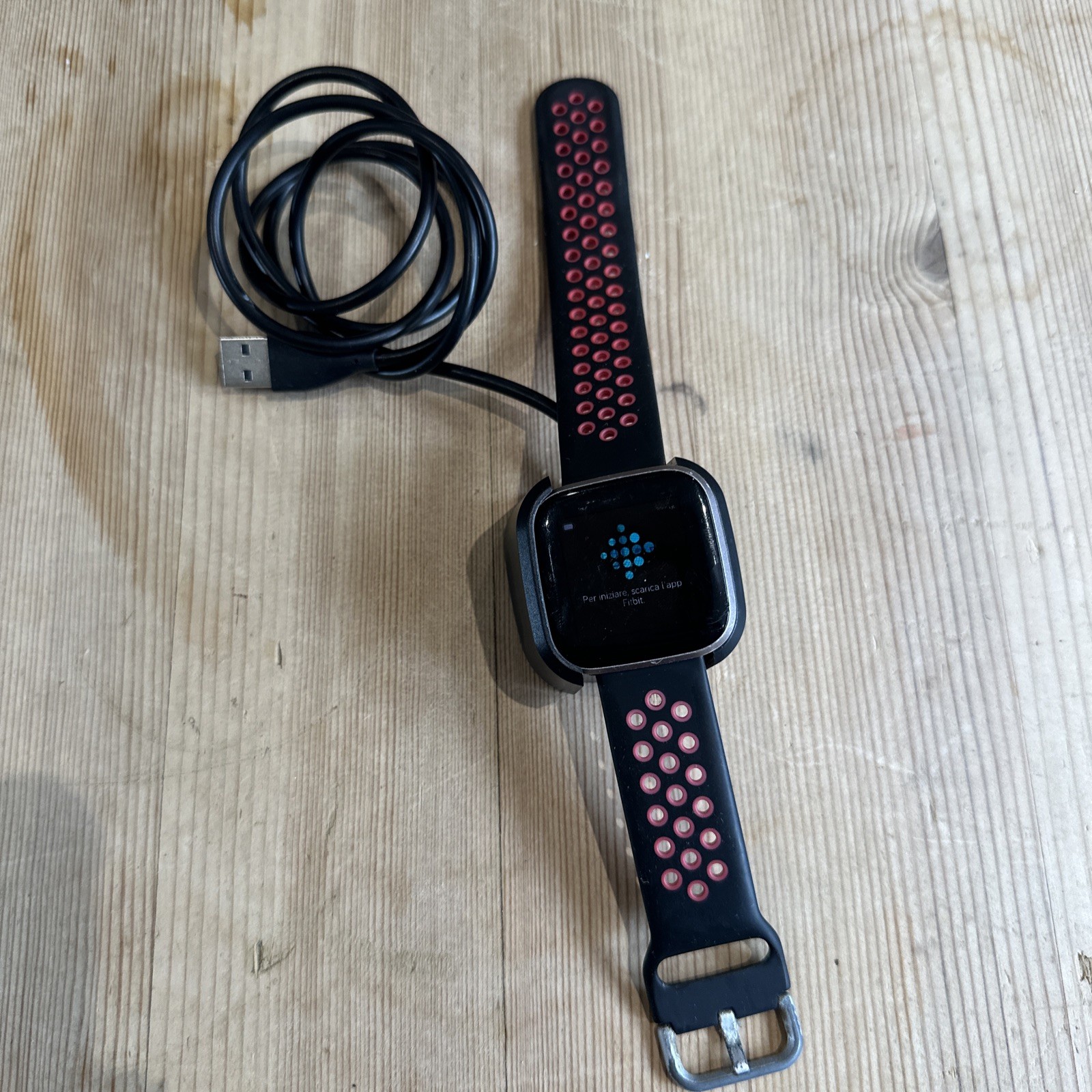Fitbit Versa 2 Smartwatch with Charger – Blue/Red Band