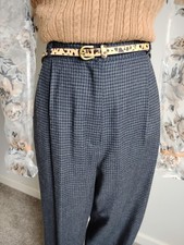 Pantalón Talbots Vintage Lana Plisado Frontal Azul Marino Gris Pata de Gallo Talla 14 Mascota