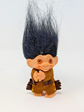 Vintage 1960's Clip-On Rare Black Hair Troll Doll, Native American Outfit