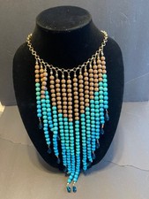 Turquoise and brown bib beaded necklace 